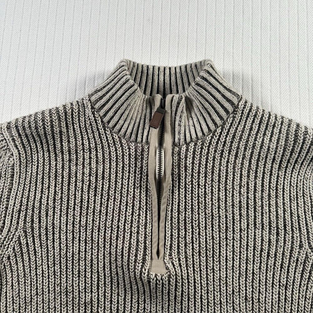 Bass Men’s Large Quarter Zip Pullover Sweater Beige Rib Knit - Picture 3 of 16